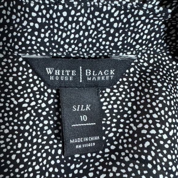 White House Black Market Black, White Cap Sleeve V-Neck Ruffle Silk Blouse Sz 10 - Picture 7 of 13